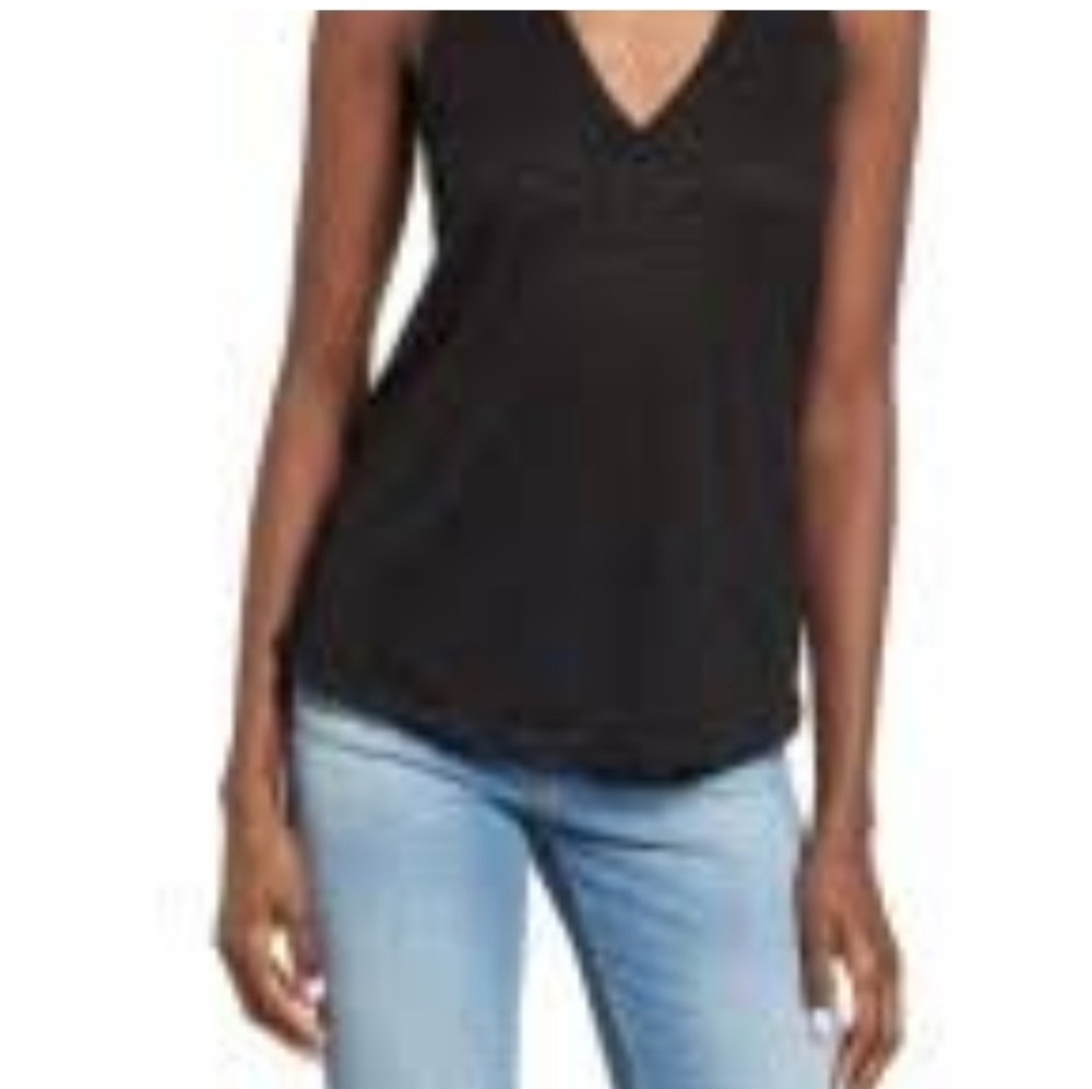 Project Social T Black V Neck Sheer Top